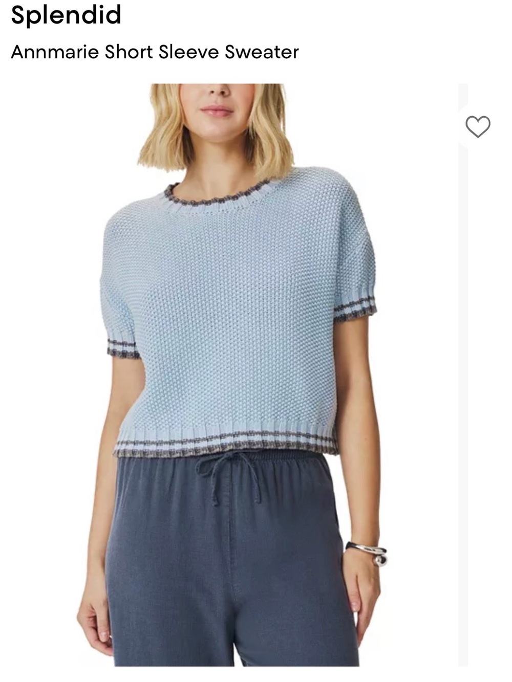 Splendid Pale Blue Knit Top with Black Trim
